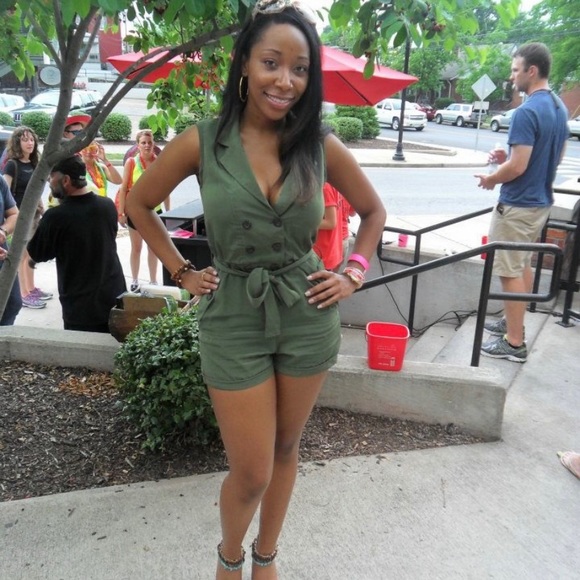 Pants - Army green. Satin/Sateen feel. Dressy to Casual attire. Great for a day party